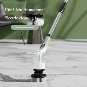 10-Piece Replaceable Head Waterproof Rechargeable Cordless Electric Spin Scrubber with Long Handle
