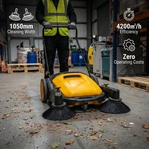 1050 mm Wide-Path Manual Hand-Push Road Sweeper 4200 m²/h No Electricity Maintenance-Free