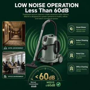 1200W 15L 18kPa Wet and Dry Vacuum Cleaner with 60dB Noise Level, Stainless Steel Body, and 8m Cord