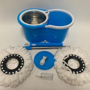 12L Double Flat Mop Bucket with 2 Replacement Heads and Stainless Steel Basket