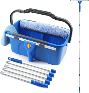 12L Plastic Mop Bucket with Squeegee, Window Washer, Microfiber Cloth, and Telescopic Handle