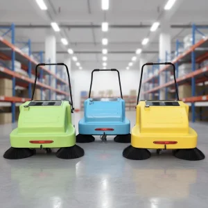 12V Battery Powered Ride On Self Propelled 1050mm Cleaning Width Concrete Floor Sweeper Warehouse OEM ODM