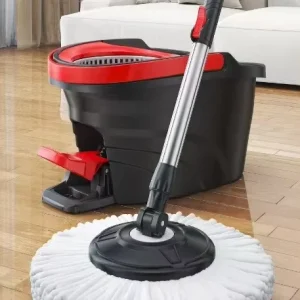 130 cm Swivel-Handle Floor Mop with Pedal Spinning Wringer and Plastic Basket