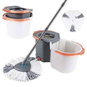 140 cm Telescopic Stainless Steel Microfiber Spin Mop with Hands-Free Design