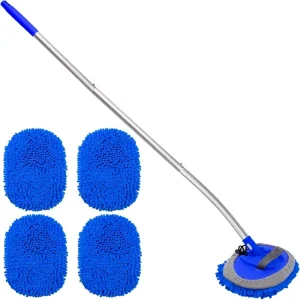 15-Inch Curved Car Wash Brush with Long Handle, 43-Inch Extension, 3-Section, 90-Degree Pivot