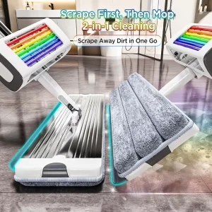 15.75-Inch Aluminum Alloy Swivel Handle Stainless Steel Microfiber Mop, High-Capacity Dry Mop