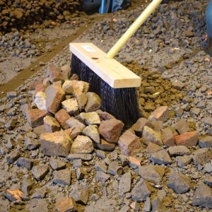 16 Inch Cement Road Cleaning Brush with Wood Block and Threaded Handle for Concrete Surfaces