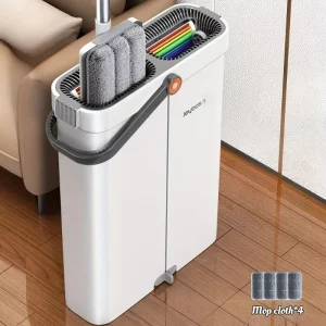 16-Inch Large Flat Floor Mop and Bucket System with Steel Pole and Wringer