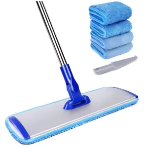 18″ Aluminum Microfiber Flat Mop Dry and Wet Tile Wood Floor Cleaning Steel Pole Rotary Mop for Effective Cleaning