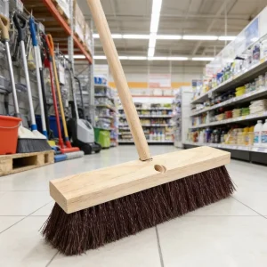 18 Inch Heavy Duty Brown Push Broom with Threaded Block for Courtyard and Floor Cleaning, Factory Direct