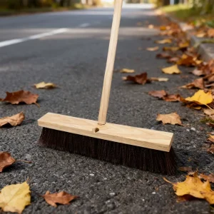 18 Inch Heavy Duty Brown Push Broom with Threaded Block for Courtyard and Household Floor Cleaning