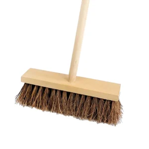 18 Inch Home Cleaning Long Broom with Wood and Plastic Head, Fiber Bristles, Dustpan, and Floor Squeegee, Factory Direct