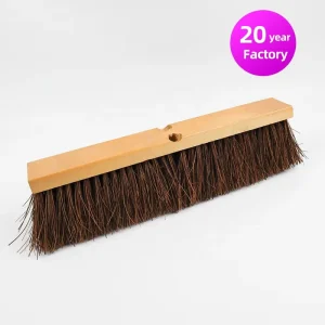 18 Inch Outdoor Push Floor Squeegee Broom with Long Stick Palm Fiber Bristles and Dustpan