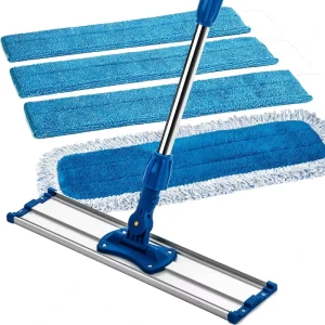 18″ Microfiber Flat Dust Mop with Aluminum Frame and Adjustable Handle