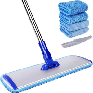 18″ Professional Microfiber Mop Floor Cleaning Wall Flat Mop With Stainless Steel Handle 4 Reusable Washable Mop Pads