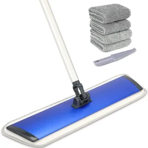 18-inch Microfiber Flat Mop with 51-inch Aluminum Handle, 360-Degree Swivel and 4 Washable Pads