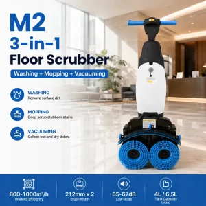 18.5kg Lightweight Compact Walk Behind Floor Scrubber Cordless Dual Brush Upright Floor Cleaner Machine for Commercial Use
