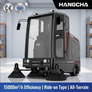 1900mm Electric Ride-On Floor Sweeper with Lithium Battery, Enclosed Cabin and 180L Dustbin for Warehouse