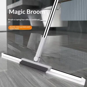 2-in-1 Bathroom Floor Scraper and Brush with Soft Silicone Water Scraper, Model 001