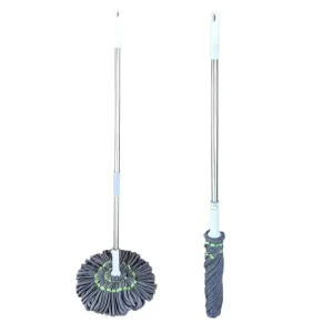 2 in 1 Detachable Handle Floor Washing Mop Household Cleaning Wet Mop Fiber Absorbent for Dry Wet Cleaning Squeeze Dehydrate