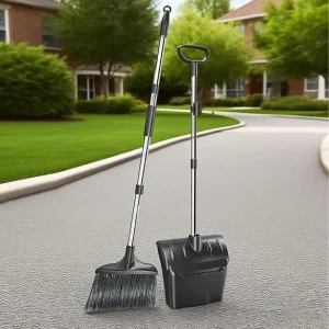 2 in 1 Eco-Friendly Long Handle Dustpan With Wheels PP Broom Head Outdoor Broom Set Floor Wiper
