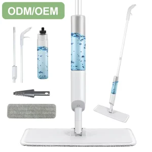 2-in-1 Flat Spray Mop with Microfiber Pad, Wiper and Aluminum Handle