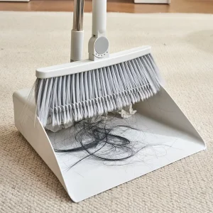 2-in-1 Floor Cleaning Broom and Dustpan Set Flagged Bristles Extendable Plastic Design
