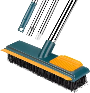 2-in-1 Floor Scrub Brush with Comb Teeth and Squeegee Rubber Ground Cleaning Brush