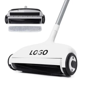 2-in-1 Hand Push Carpet Sweeper with Soft Rubber Roller Brush and Microfiber Mop Pad