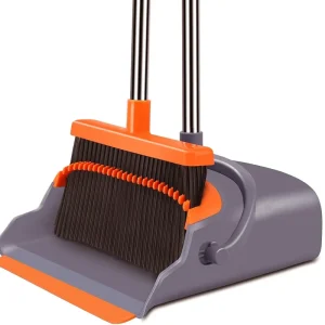 2-in-1 Hard Floor Broom Set with Adjustable Handle Ergonomic Grip and Comb Teeth Dustpan