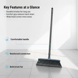 2-in-1 Plastic Push Broom with PET Broom Head and Dustpan for Indoor and Outdoor Floor Cleaning