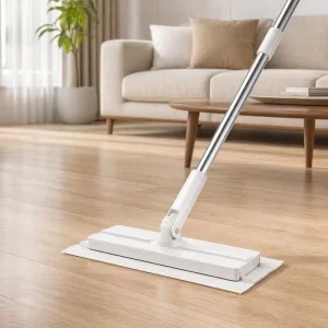 2-in-1 Stainless Steel Self-Clamping Flat Mop with Replaceable Disposable Cloth for Window and Floor Cleaning