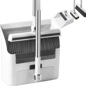 2-in-1 Steel Broomstick and Plastic Head Broom with 180-Degree Rotatable PET Stand Dustpan Combo Set