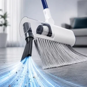2 in 1 Vacuum Broom with Replaceable Brush Head and USB C Fast Charging for Hard Floor Carpet and Under Furniture