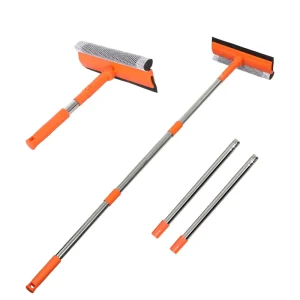 2-in-1 Window Squeegee Cleaner with Long Stainless Steel Handle and Sponge for Car Glass