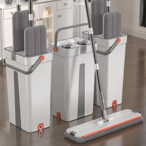 2025 Home Use Flat Mop No-Wash Lazy Floor Cleaning Large Mop Plastic Basket Hands-Free
