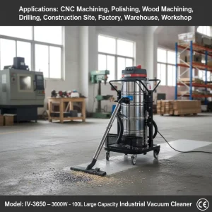 220V 100L Stainless Steel Industrial Vacuum Cleaner for Powders, Particles, Granules, Cotton, and Plastic