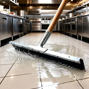 24-Inch Heavy-Duty Stainless Steel Floor Squeegee Galvanized Wood and Rubber Handle for Hospitals and Schools