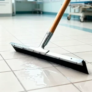 24-Inch Heavy-Duty Stainless Steel Floor Squeegee Galvanized Wood and Rubber Handle for Hospitals and Schools