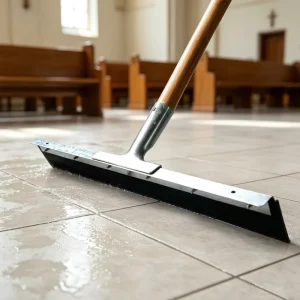 24-Inch Industrial Heavy-Duty Galvanized Steel Floor Squeegee with Wood and Rubber Handle Rust Resistant