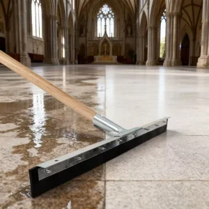 24-Inch Industrial Heavy-Duty Steel Floor Squeegee Galvanized Wood and Rubber Handle Rust Resistant