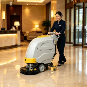 24V Battery Floor Scrubber Machine Dual Brush Floor Cleaning Equipment for Warehouse
