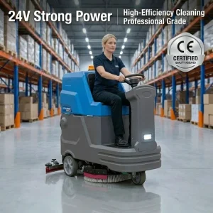 24V Battery Powered Ride on Floor Scrubber Professional Automatic Floor Cleaning Machine for Warehouse Hospital Factory