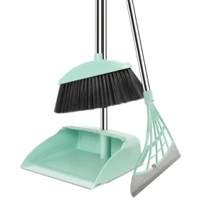 3-Piece Broom and Dustpan Set with Squeegee Broom Hair Comb Long Handle for Home