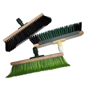3-Piece Heavy-Duty Wooden Floor Broom Head PP Broom Head 40 cm 2-in-1 Industrial Push Broom Scraper Bi-Color Bristles for Patio