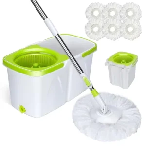 3-Piece Microfiber Spin Mop Set with Steel Telescopic Handle and Foot Pedal