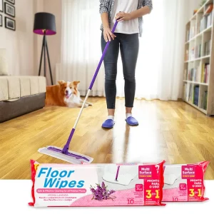 3-in-1 Floor Cleaning Wipes, 40x60cm, Extra-Large, Extra-Thick, Antibacterial, Biodegradable, Lavender, Unscented
