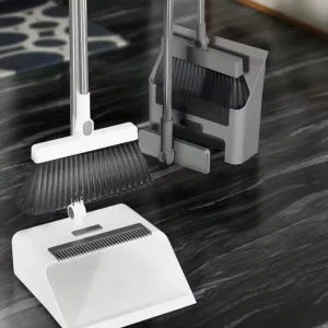 3-in-1 Foldable Soft Bristle Broom, Dustpan, and Floor Brush Set with Stainless Steel Handle for Home and Office