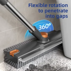 3-in-1 Long-Handle Scrub Brush and Squeegee Broom for Floors, Tile, Concrete, Walls, Decks, and Patios