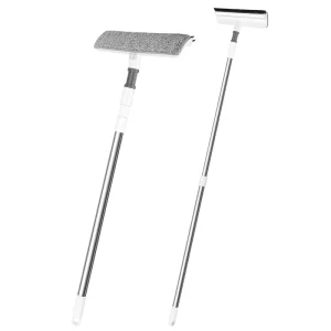 3-in-1 Long-Handle Window, Floor, and Shower Squeegee with Microfiber Pad and Silicone Glass Squeegee
